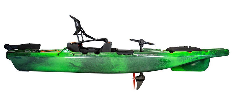 Perception Kayaks Showdown 11.5 fishing kayak in Moss Camo, side view