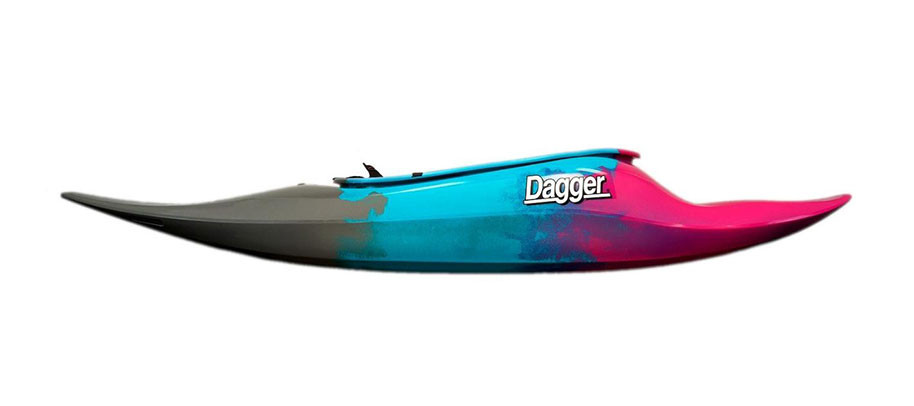 Dagger Nova whitewater kayak in Aurora, side view